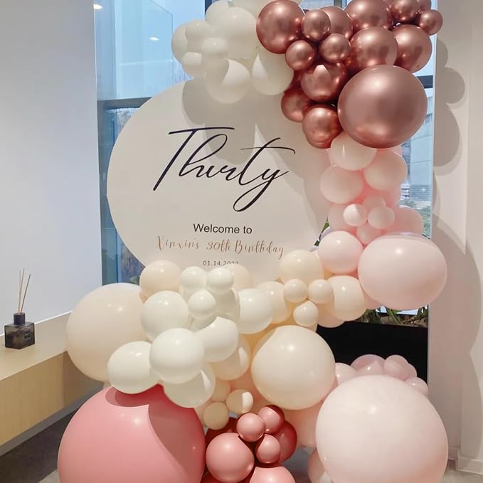 MEBAY Pink and Gold Balloon Garland Arch Kit, 166Pcs Dusty Pastel Pink White Sand Rose Gold Metallic Balloons for Wedding Bridal Shower Women Birthday Party Decoration