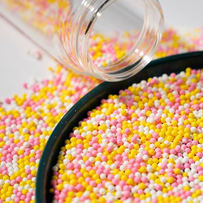 Nonpareils White Pink Yellow Edible Pearl Sprinkles for Cake Decorations 130g/4.6oz, Baking, Ice Cream, Cookies, Cupcake Topper Edible Pearls Sprinkles - White Sugar Pearls for Cake Decorating 130g/4.6oz (2mm Yellow Pink)