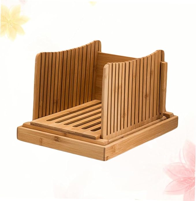 DECHOUS Bamboo Bread Slicer Guide with Crumb Tray Adjustable Loaf Slice Cutter for Homemade Bread Toast Bagels Sandwiches Foldable Kitchen Cutting Board 13.77 X 8.07 X 6.10 in