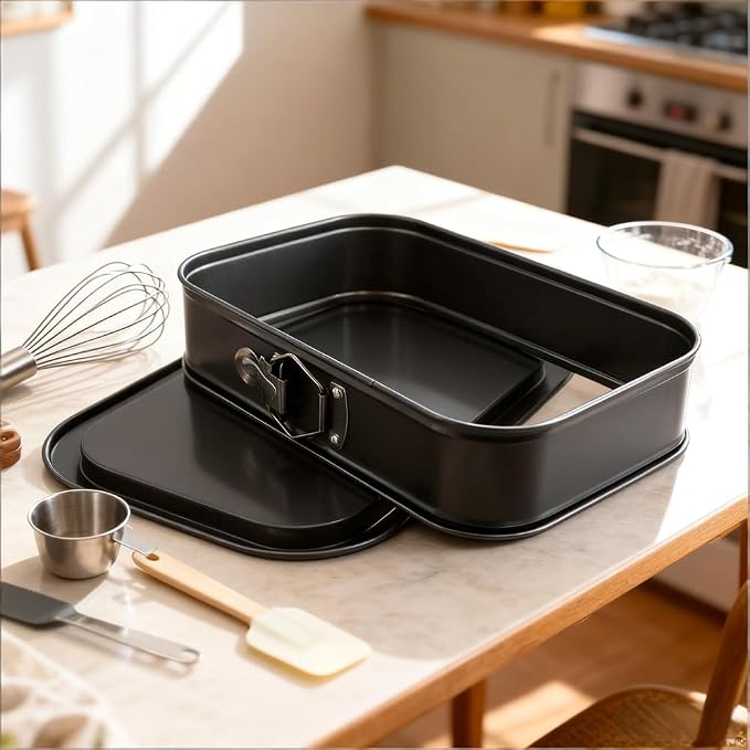 11.61x7.48 Inch Large Rectangle Springform Cake Pan - Non-Stick Cheesecake Pan with Removable Bottom, Ice Cream Cake Bakeware (Black)
