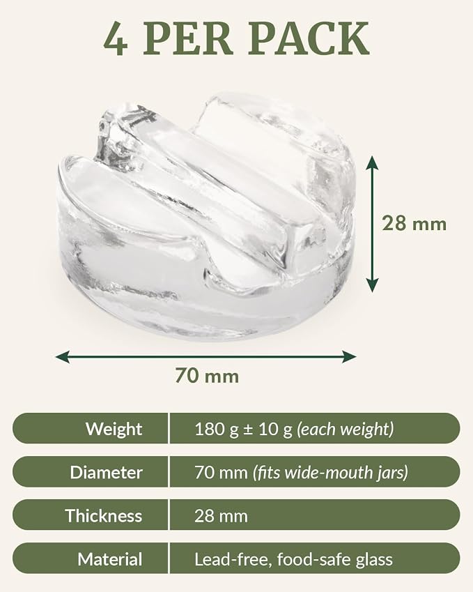 Elementi Fermentation Weight Set of 4 - Easy to Use Glass Fermenting Weights, Perfect Fit for Wide Mouth Mason Jars, Highly Durable Soda-Lime Glass Fermentation Kit for Sauerkraut, Kimchi & More