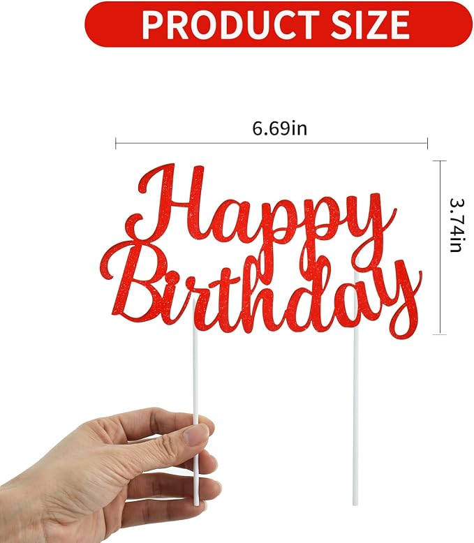BEISHIDA Red happy birthday Cake Topper, Happy Birthday Cake Bunting Decor,Birthday Party Decoration Supplies，Photo Booth Props