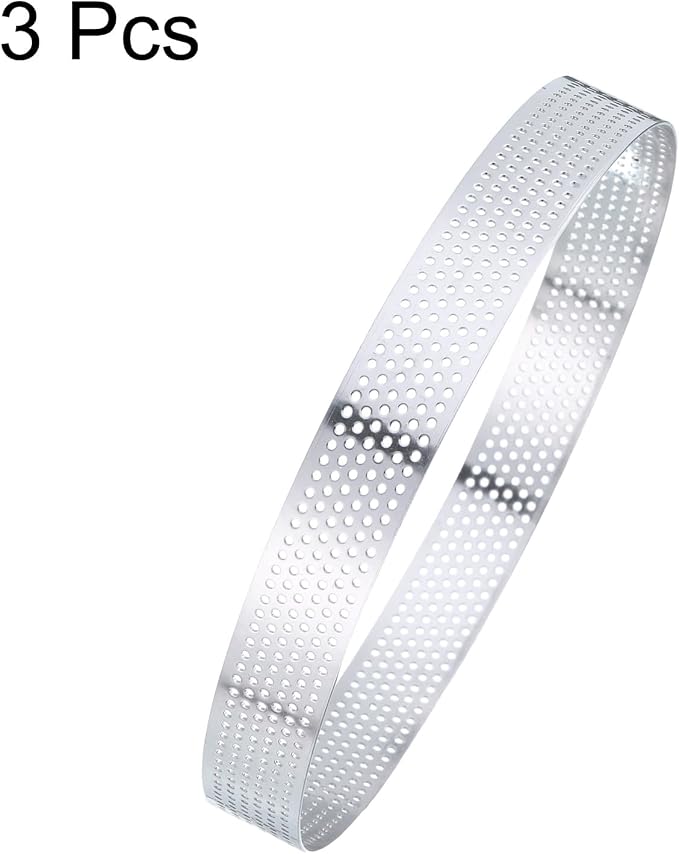 HARFINGTON 3Pcs Stainless Steel Tarts Rings 6.7" Perforated Metal Circle Baking Dessert Mousse Round Cake Ring Non Stick for Home Kitchen Food Cheese Making Tool