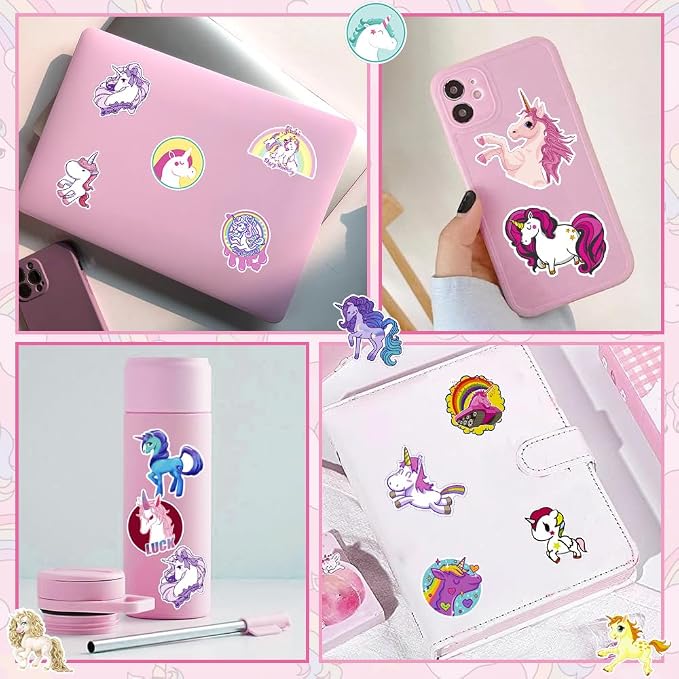 Unicorn Style 30 Pcs Reusable Waterproof Vinyl Stickers for Girls Kids Water Bottle Laptop Decor