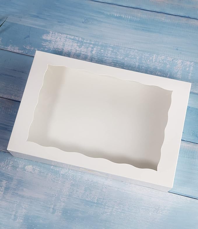 ONE MORE 15-Pack White Bakery Box12x8x2.5inch,Large Pastry Cookie Box for Donuts,Muffins with Window Lid - Auto-Pop up Paper Box Doughnut Chocolate Strawberries Treat Boxes,Pack of 15