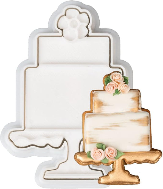 Cake Cookie Cutter Wedding with Plunger Stamps Handle Biscuit Cutter Baking Decorating Bridal Shower Gifts PLA Kitchen for Kids 3.5" Embossing Stamps Mold Supplies Fondant Tools