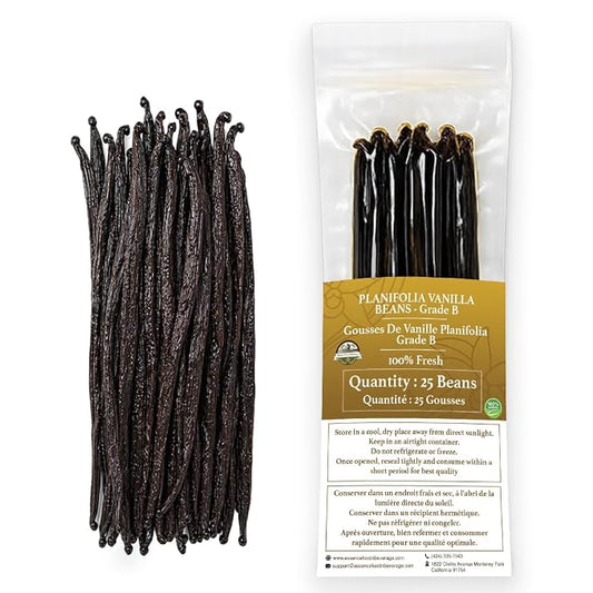 25 Vanilla Beans Grade B for Making Vanilla Extract, Vanilla Beans for Extract Grade 4-5 inches, Perfect for Homemade, baking and cooking. (25 Vanilla)
