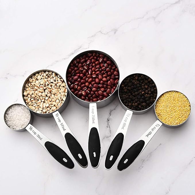 Warmheart Measuring Cups and Magnetic Measuring Spoons Set, Stainless Steel 5 Cups and 7 Spoons and 1 Levele (Black)