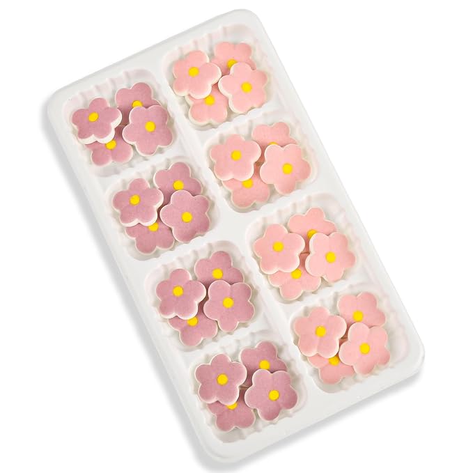 Edible Flowers Icing Decoration 32 Count Pink Purple Blossoms Royal Icing Decorations Daisy Sugar Wedding Flowers Sprinkles for Baking Cupcakes Ice Cream Waffles Cookies Birthday Cake