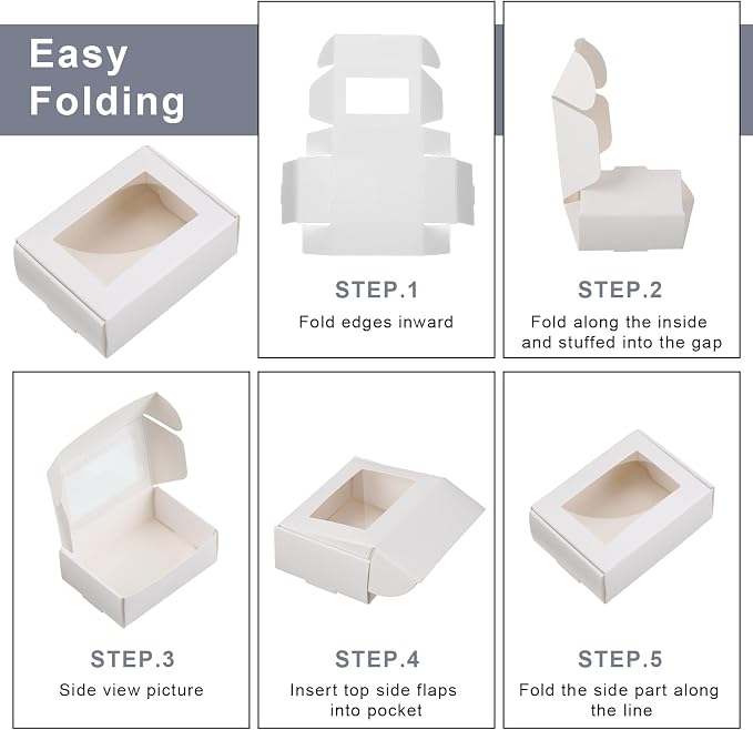Zonon 60 Pcs Soap Boxes for Homemade Packaging, Mini Kraft Boxes with Window for Bakery Candy Soap Making Gift Packaging, 3.7x2.6x1.4 Inch (White)