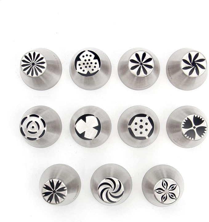 11 Pcs Small Stainless Steel Russian Flower Icing Tips Set,Cake Decorating Piping Tips for Cupcakes,Bakery,Dessert,Pastry Baking Tools