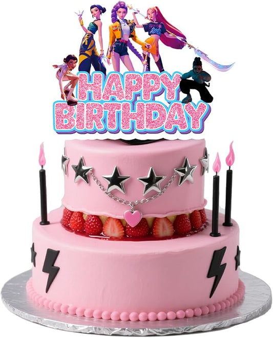 Cute Anime Cake Decorations, Cartoon Happy Birthday Cake Topper, Party Cake Decorations Supplies for Girls