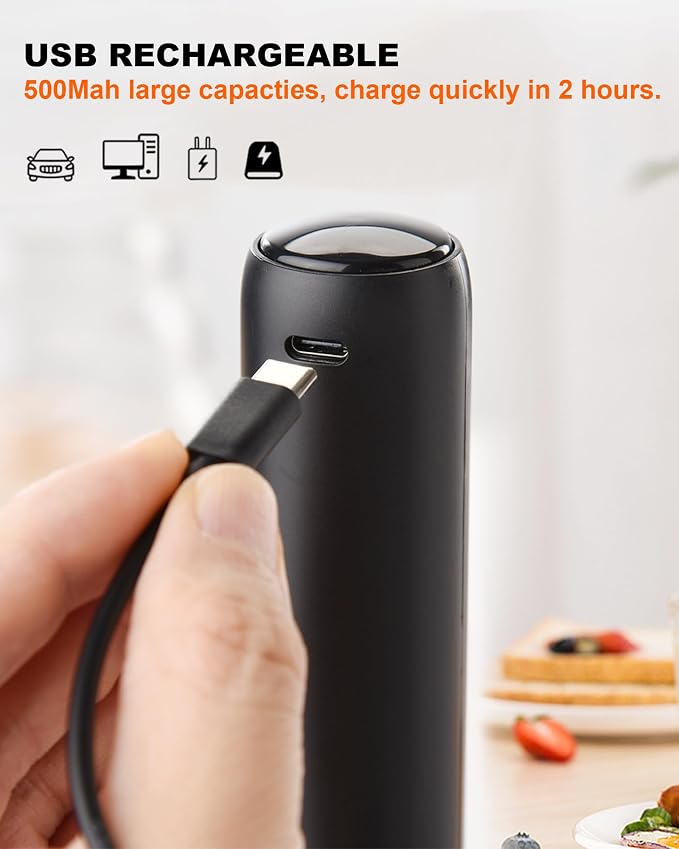 Rechargeable Milk Frother Handheld with Cover, Electric Drink Mixer with Stainless Steel Whisk - Portable Hand Frother Wand for Matcha Latte Cappuccino & Hot Chocolate, Single Speed