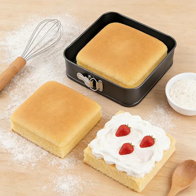 Set of 3 Springform Cake Tins Heavy Duty, Double Layer Non-Stick Coating, Removable Base, Heavy Duty Carbon Steel, Perfect for Frozen Desserts - Oven Safe Bakeware(SIZE:square)
