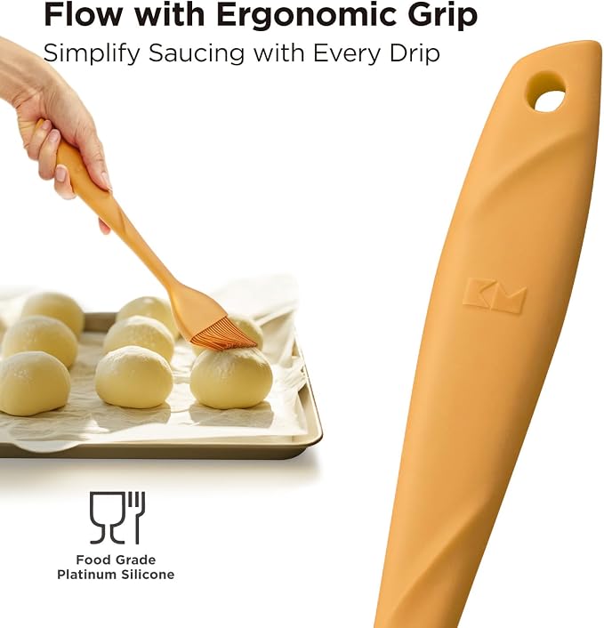 Kitchen Mama WaltzGrip Platinum Silicone Basting Pastry Brush, Yellow | Set of 2, Heat-Resistant, For Cooking, Baking, Grilling, Barbecue, Spreading Oil, Butter, Egg