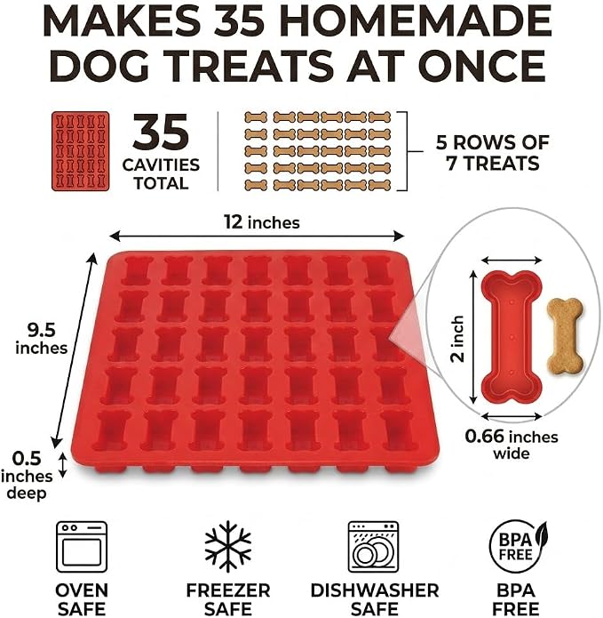Mrs. Anderson's Baking Silicone Dog Biscuit Pan, 35 Cup, European-Grade Silicone Bakeware, For Bone-Shaped Dog Treats