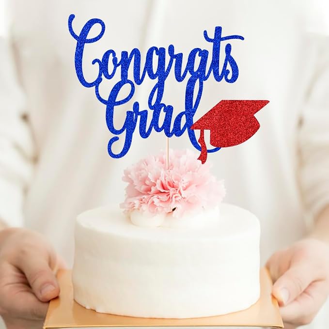 Congrats Grad Cake Topper,2026 Graduation Cake Topper, Congrats Grad Decorations,2026 High School/College/Senior Graduation Party Decorations Supplies. (Congrats Grad Dark blue red)