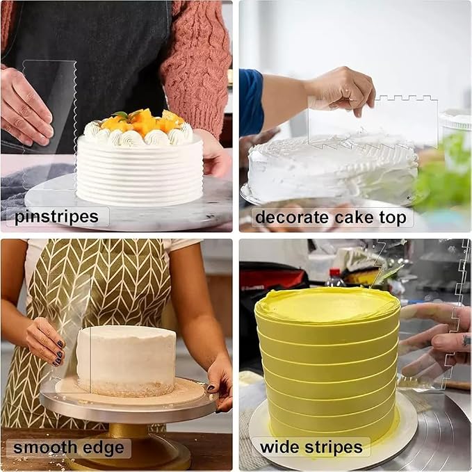 6 Pack Cake Scraper Smoother, Acrylic Double Edge Sided Patterned Cake Decorating Scraper Comb for Mousse Butter Cream Dessert Decor