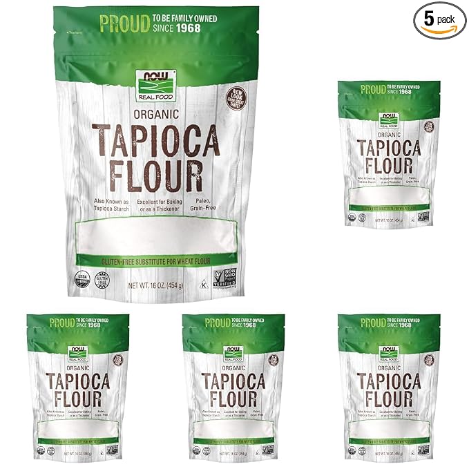 NOW Foods, Organic Tapioca Flour, Gluten-Free and Non-GMO Flour Replacement, 16-Ounce (Packaging May Vary) (Pack of 5)