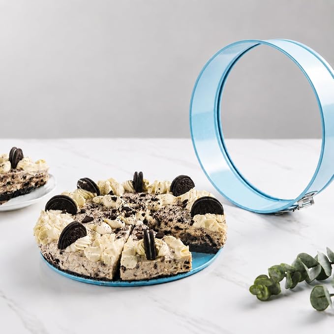 Springform Pan 10-Inch Nonstick Cheesecake Pan with Removable Bottom Round Baking Cake Pie Mold for Oven 10" x 10" (Blue)