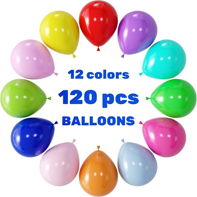 Voircoloria 120pcs Colorful Balloons 12inch Rainbow Latex Balloons for Boys Girls Birthday Baby Shower Gender Reveal Wedding Decorations