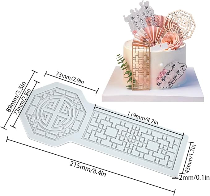 mostsom Pane Shape Chinese Style Pattern Lace Mold Silicone Mold DIY Sugarcraft Cake Decorating Tool Chocolate Fondant Lace Mat (B_ Pane)
