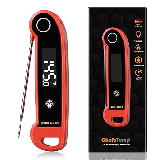 ChefsTemp Digital Instant Read Meat Thermometer, NSF Certified IP67 Waterproof Digital Food Thermometerwith Ambidextrous Backlit for Grilling, Food, BBQ, Kitchen Cooking, Oil Deep Frying & Candy (Red)