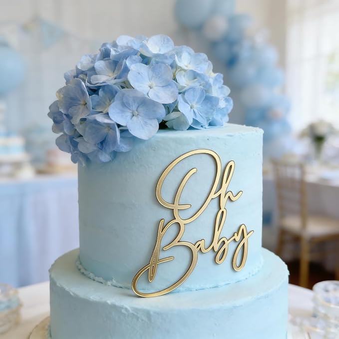 Acrylic Gold Oh Baby Cake Topper, Baby Welcome Party Cake Decoration Acrylic Cake Decoration for Baby Shower Gender Reveal Birthday Party Supplies
