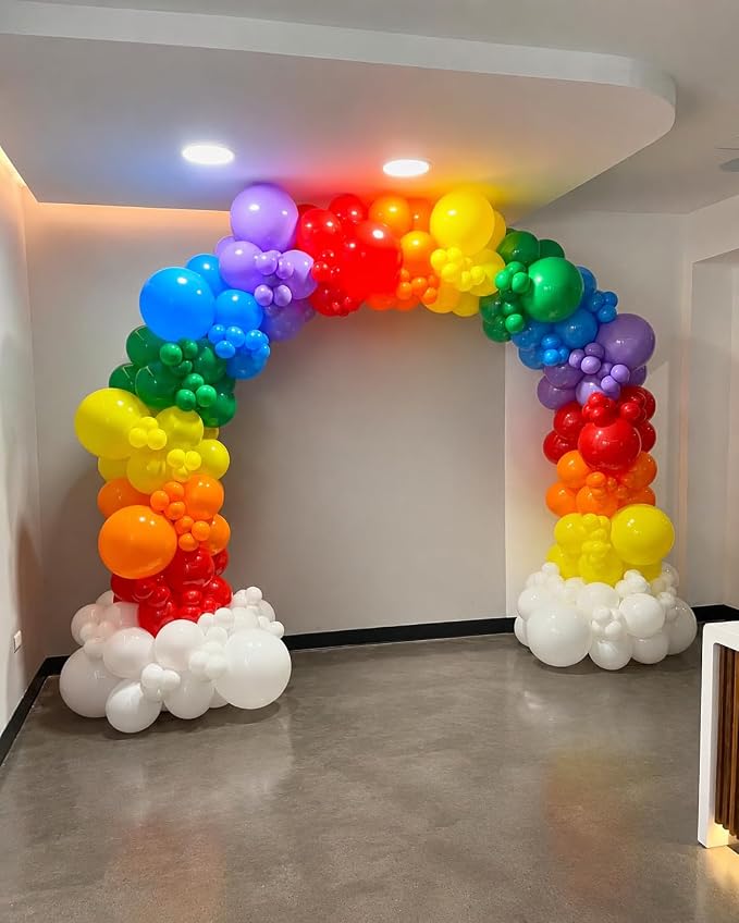 450Pcs Rainbow Balloons Garland Arch Kit - Assorted Colors 18 12 10 5 Inch Different Sizes Colorful Latex Balloon for Baby Shower, Birthday, Gender Reveal, Anniversary, Easter Decorations