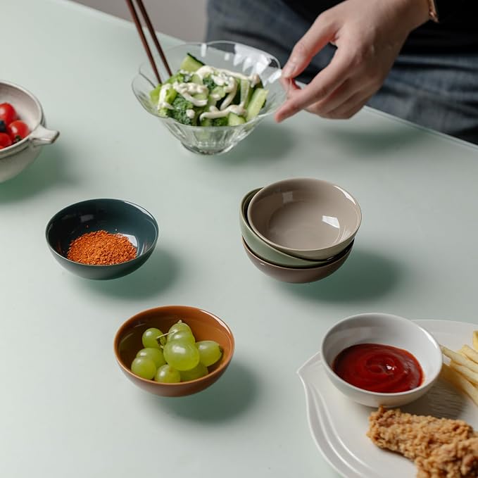 Ceramic Pinch Bowl Set of 6, 3.4 oz Small Prep Bowls for Spices, Condiments, Sauces