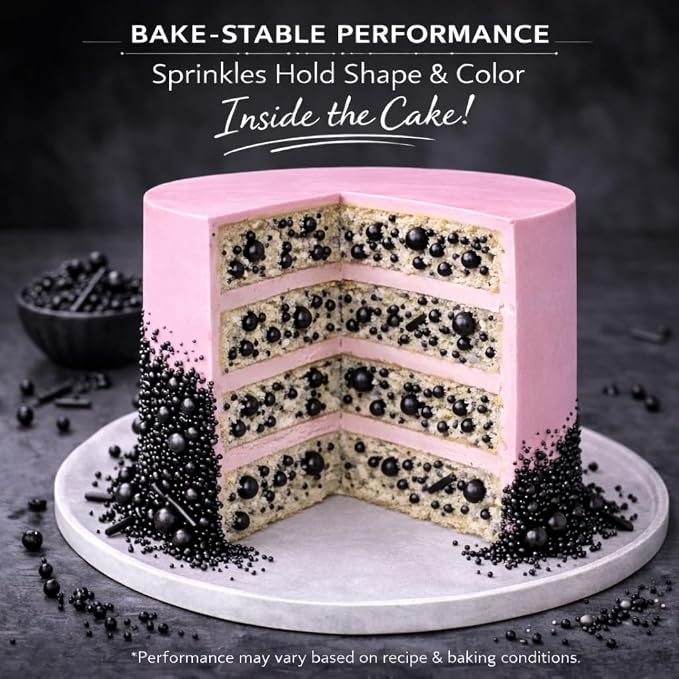 Confect Black Sprinkles – Premium Black Pearl Cake & Cupcake Sprinkles (4.2 oz) – Bake Stable, Soft Chew, No Synthetic Dyes – Edible Decorating Sprinkles for Cookies, Baking & Cake Decorations