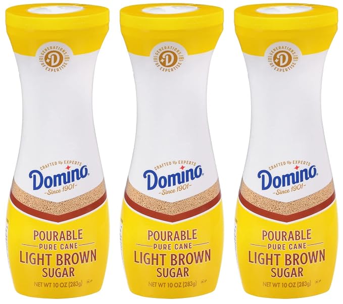 Domino® Light Brown Sugar, Pourable Brown Sugar, 10 oz Flip Top Canister (Pack of 3)