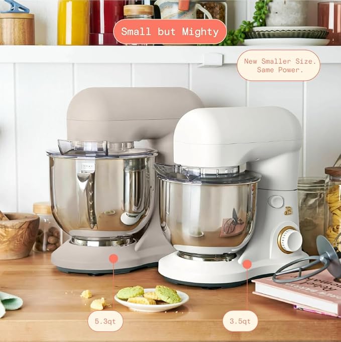 Beautiful 3.5Qt Stand Mixer by Gourmias, Tilt-Head Electric Mixer with 12 Speeds, Stainless Steel Bowl, Compact Kitchen Mixer for Baking, Dough, Whipping and Mixing (White Icing)