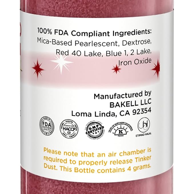Bakell - Christmas Red Tinker Dust (4g, 1x Mini Spray Pump) Edible Glitter for Food, Desserts, and Baked goods!