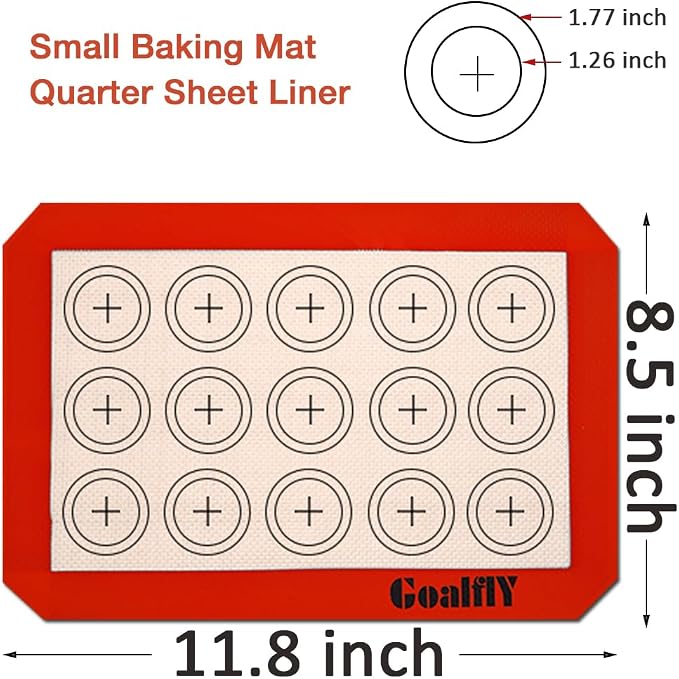 Small Macaron Silicone Baking Mat, 3 Pack Quarter Sheet Baking Mats (11.8 x 8.5 IN), Silicone Baking Sheet for Macarons, Cookies, Pastry, Pizza (Red, Blue, Grey)