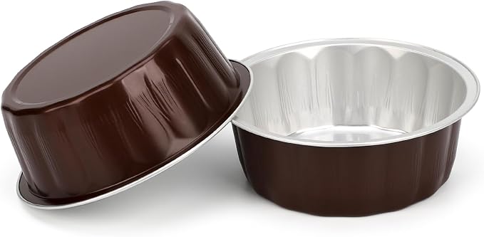 Beasea 8oz Disposable Ramekins, 50 Pack Aluminum Foil Cups with Lids, Baking Ramekin Cup Souffle Cup Muffin Cupcake Baking Cup Mini Pudding Cups for Party Wedding Birthday - Coffee Brown