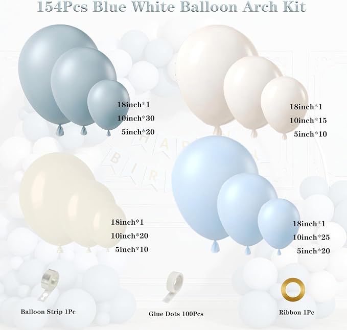 Dusty Blue Sand White Balloon Garland Arch Kit Light Blue White Balloons for Wedding Baby Shower Gender Reveal Birthday Party Decorations