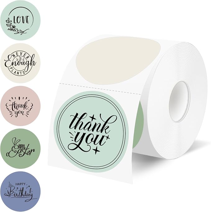 500 Labels/Roll 2" Morandi Round Thermal Labels, Waterproof Circle Blank Thermal Sticker Compatible with Direct Thermal Label Printers for DIY Logo Designs, Thank You, Small Business