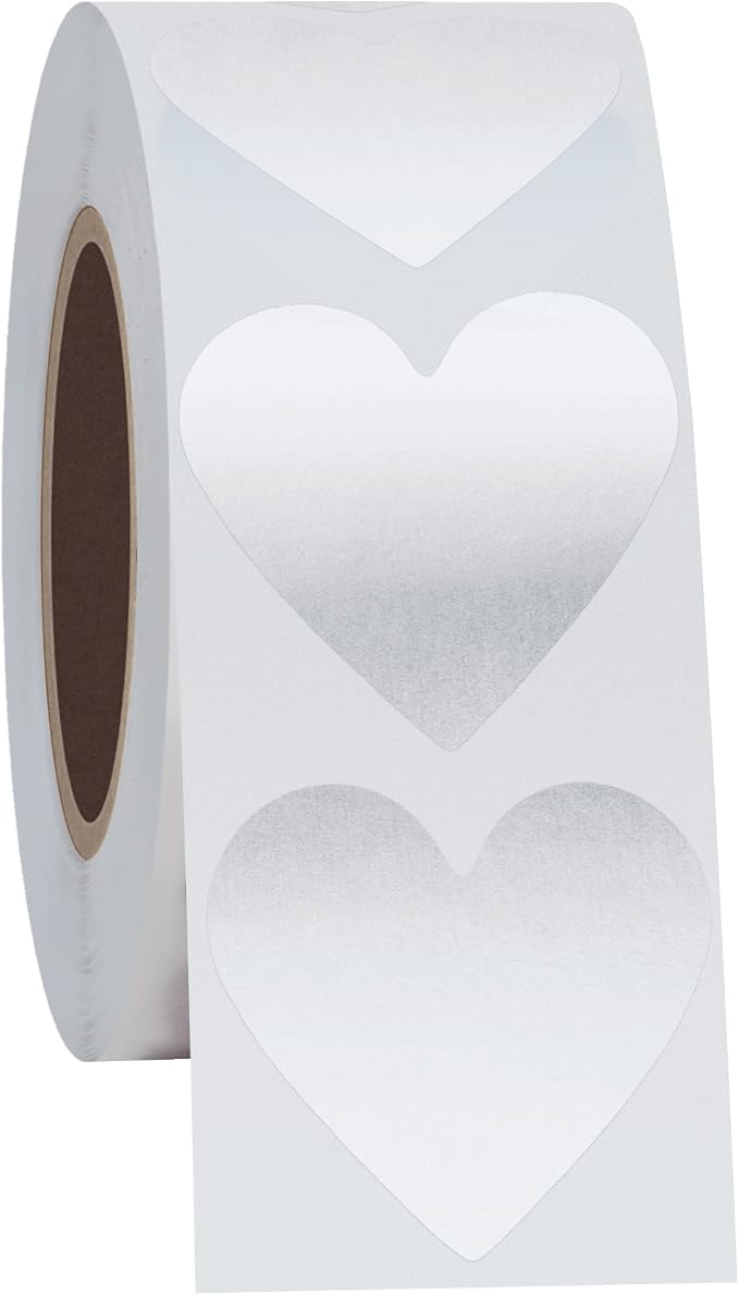 HYBSK 500pcs 30mm Silver Heart Stickers for Crafting Scrapbooking Envelope Present Seals (Silver)