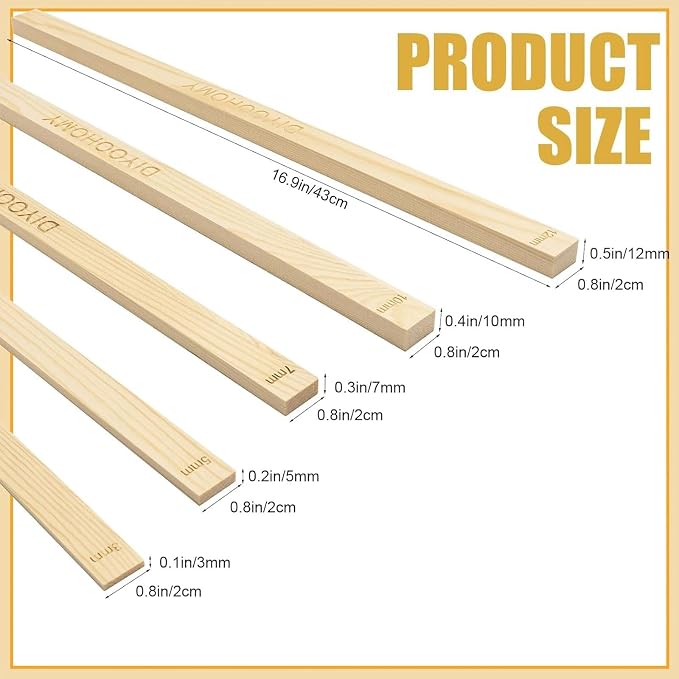 DIYOOHOMY 10 Pcs 17" L Rolling Pin Guides for Clay Dough | Wooden Polymer Clay Pottery Tools, Dough, Pizza, Pastry Thickness Guides, Slab Roller for Clay Machine