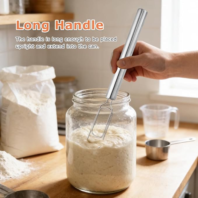 12” Danish Dough Whisk for Sourdough Starter,with Dough Scraper,Stainless Steel Dutch Whisk,Sourdough Whisk for Baking,Sourdough, Pizza,Pastry Baking,Reaching Bottom of Jar