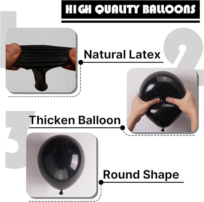 PartyWoo Black Balloons, 100 pcs Matte Black Different Sizes Pack of 36 Inch 18 Inch 12 Inch 10 Inch 5 Inch Black for Balloon Garland or Balloon Arch as Party Decorations, Black-Y18