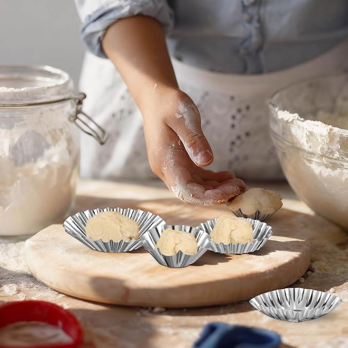 Cabilock 18 Pcs Stainless Steel Egg Tart Molds, 6 Assorted Shapes Reusable Mini Pie Pans, Non-Stick Metal Cupcake Pudding Baking Cups for Quiche & Dessert