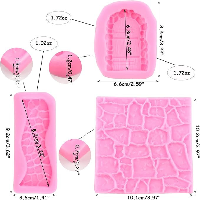 Mujiang Brick Wall Texture Design Silicone Molds Stone Texture Door Stone Path Fondant Molds Cake Border Decorating Cupcake Topper Chocolate Candy Set Of 3