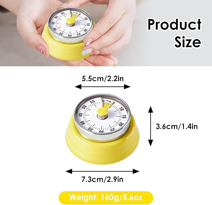 Visual Timer, Teeloray 60-Minute Countdown Timer, Kitchen Timer with Magnetic Base, Mechanical Clockwork, Ringer Alert, Time Management Tool for Children and Adults, Study/Work/Cooking (Yellow)