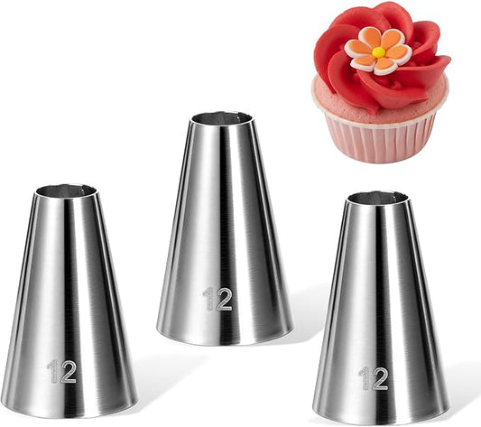 3 Pcs Big Piping Tips Large Round Piping Tips Set #12 Macaron Cake Decorating Tip Frosting Tip for Macarons Filling,Swril, Ball, Dots, Figure Pipings Cupcakes Cakes Cookies