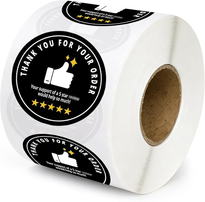 500pcs Thank You for Your Order Stickers - 1.7 Inch Round Small Business Stickers, 5 Star Support Labels for Shipping Bags, Gift Boxes, Envelopes, and Online Retail Packagings