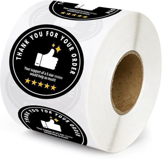 500pcs Thank You for Your Order Stickers - 1.7 Inch Round Small Business Stickers, 5 Star Support Labels for Shipping Bags, Gift Boxes, Envelopes, and Online Retail Packagings