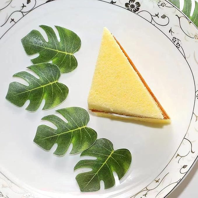 48pcs Edible Tropical Turtle Leaves Cupcake toppers, Palm Leaf Cake Topper, Edible Wafer Paper Leaf Cake Decoration for Hawaii Aloha Jungle Summer Theme Wedding Birthday Baby Shower Party