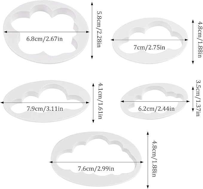 CEYAZYE 5PCS Cloud Fondant Cutter, Cake Cookie Sugar Craft Mold | Plastic Fluffy Cloud Cutter Shapes Molds, Different Cake Decorating Tools Pattern for Creative Baking and Crafts